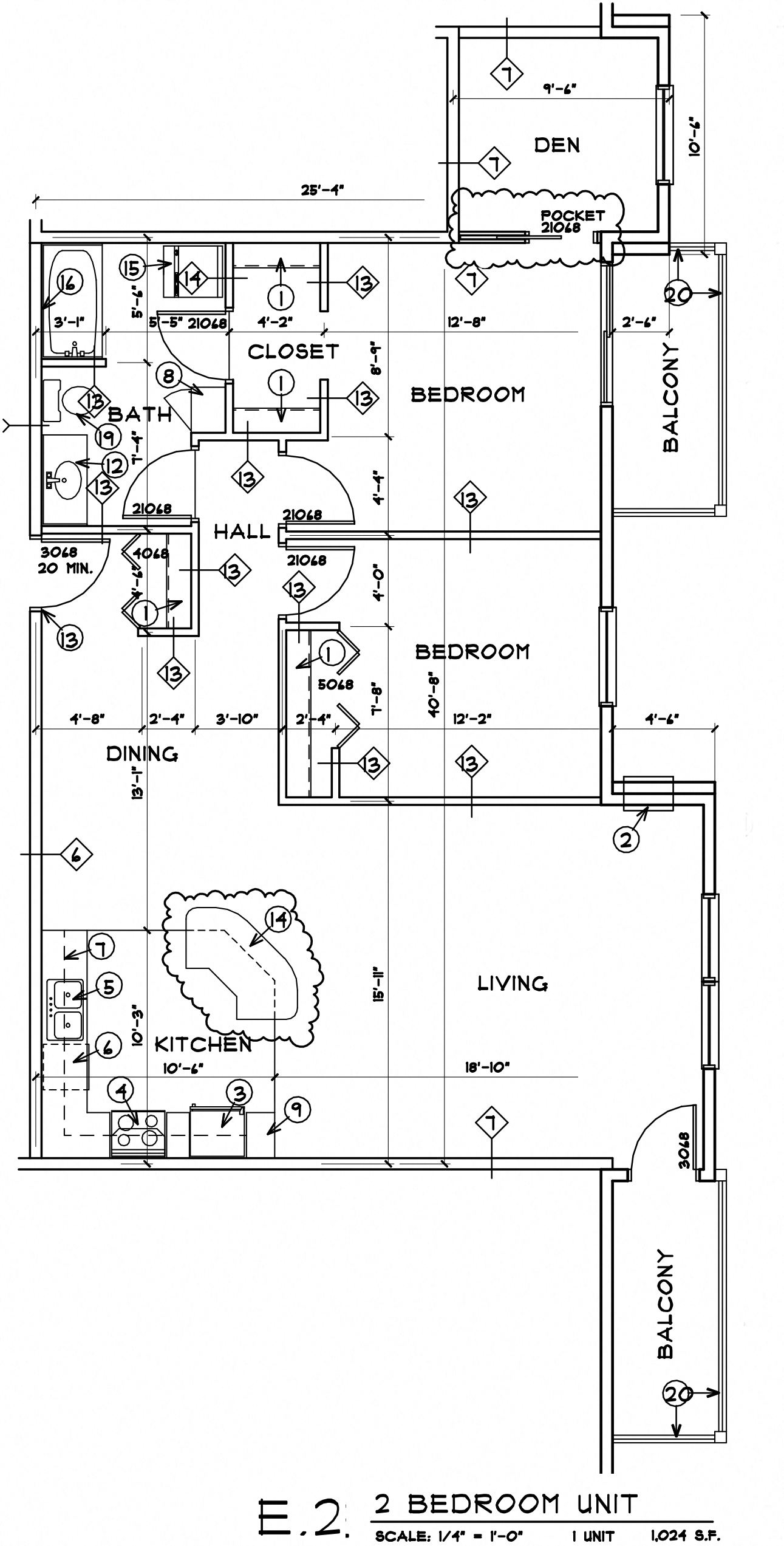 Floor plan for 2 beds, 1 bath, 1024 sqft